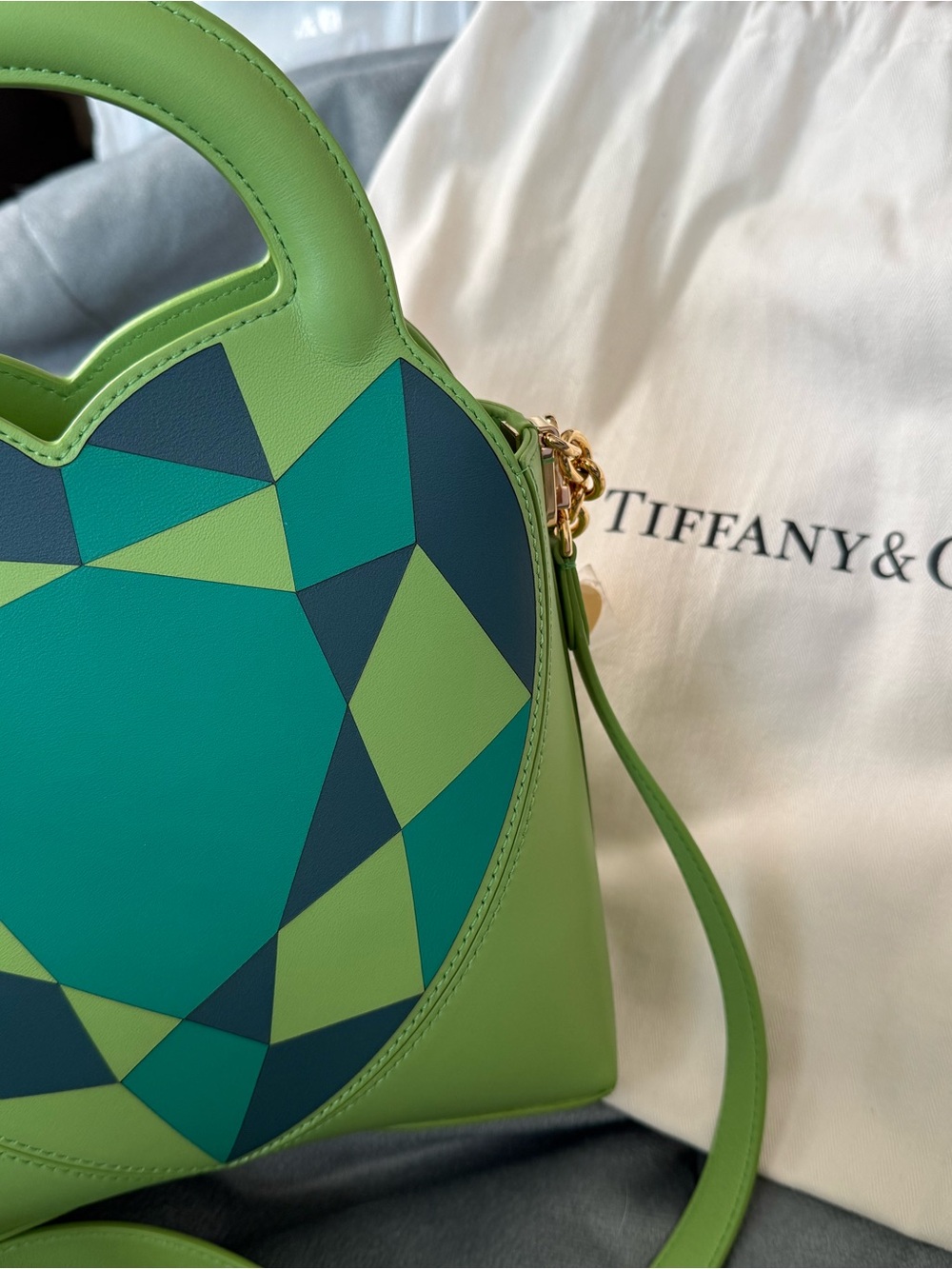 Tiffany & Co. Green Geometric Heart Mini Leather Purse Bag with Gold Hardware